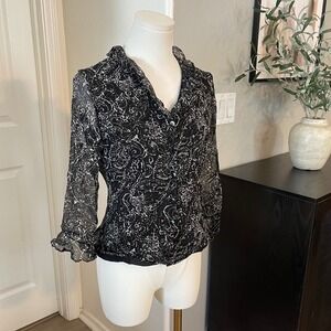 Elegant Bohemian Romantic Black White Ruffle Tee